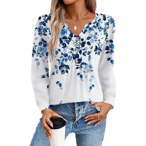 Tops - Long Sleeve Women's Shirt Polyester Spandex V-Neck Casual Fall Blouse